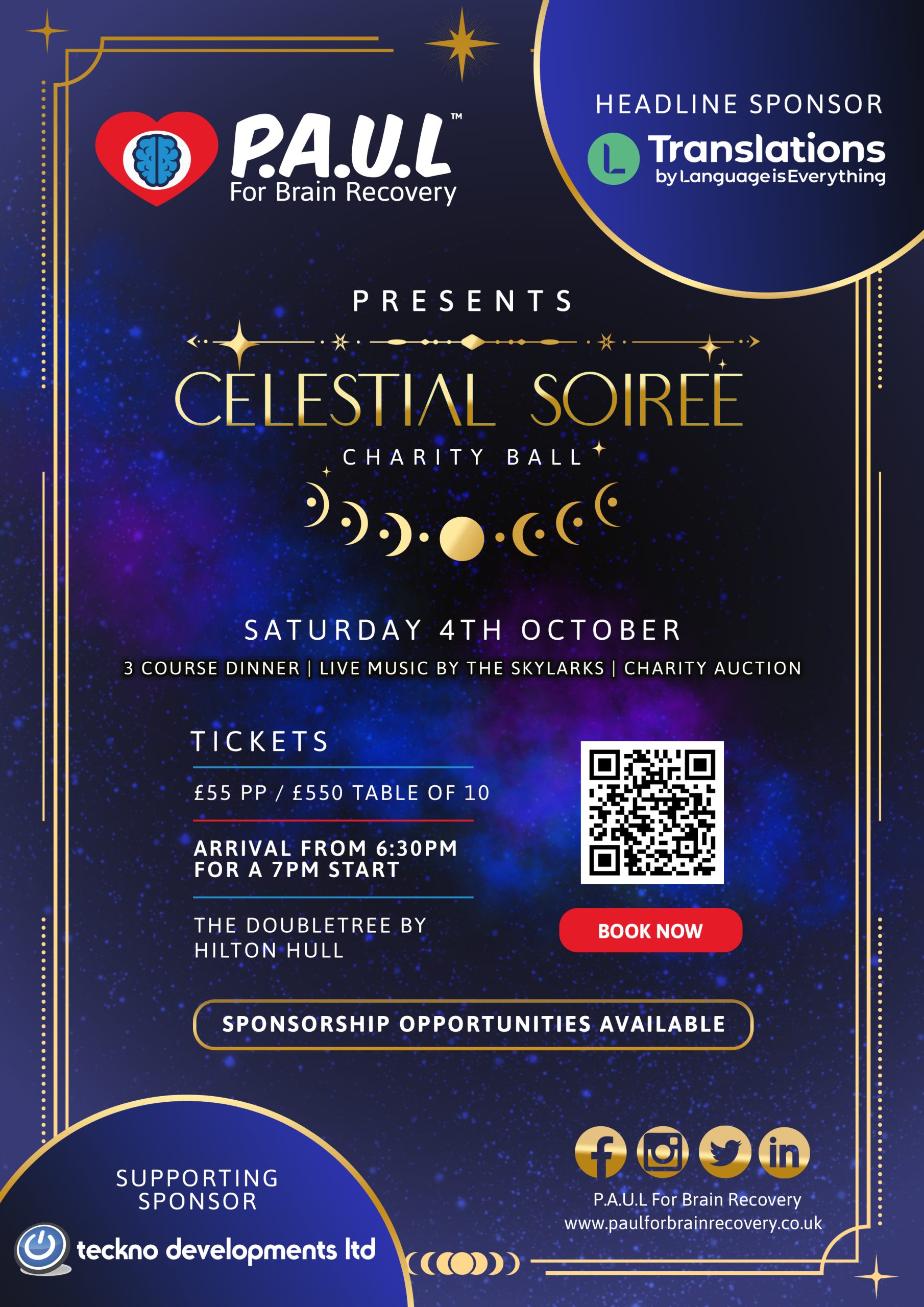 P.A.U.L For Brain Recovery Charity Ball 2025 - Celestial Soiree A4 Poster (22.05.25)