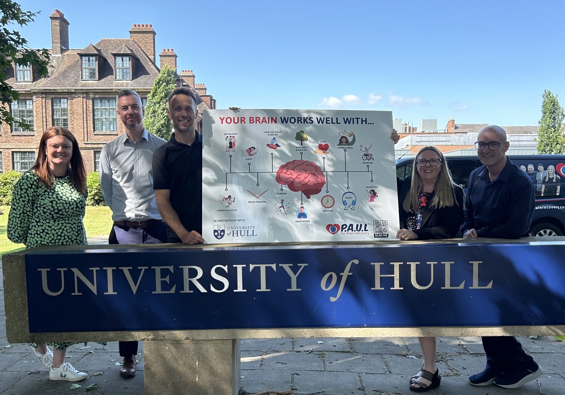 P.A.U.L For Brain Recovery and Hull of University jointly work on Board Health Board and Wellness Aspects Project (outside main entrance)